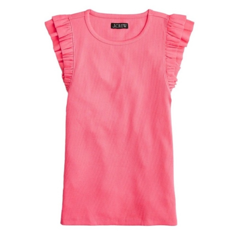 J. Crew Pink Ribbed Vintage Rib Ruffle Sleeve Shirt Tank Top